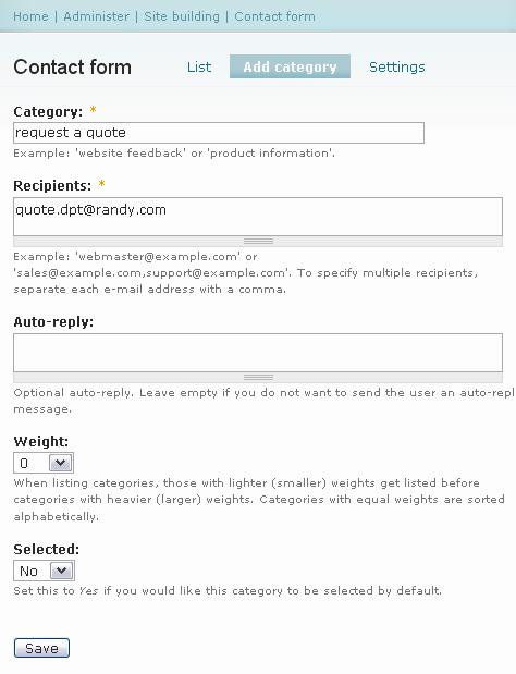 Adding a 'request a quote' category to your Contact form.