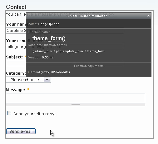 Select the contact form by clicking to the right of its submit button.