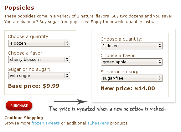 The price will be updated when a new selection is made.