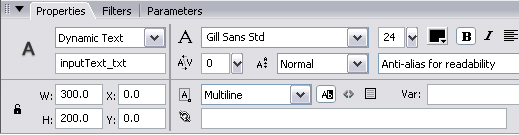 The properties of the dynamic text input